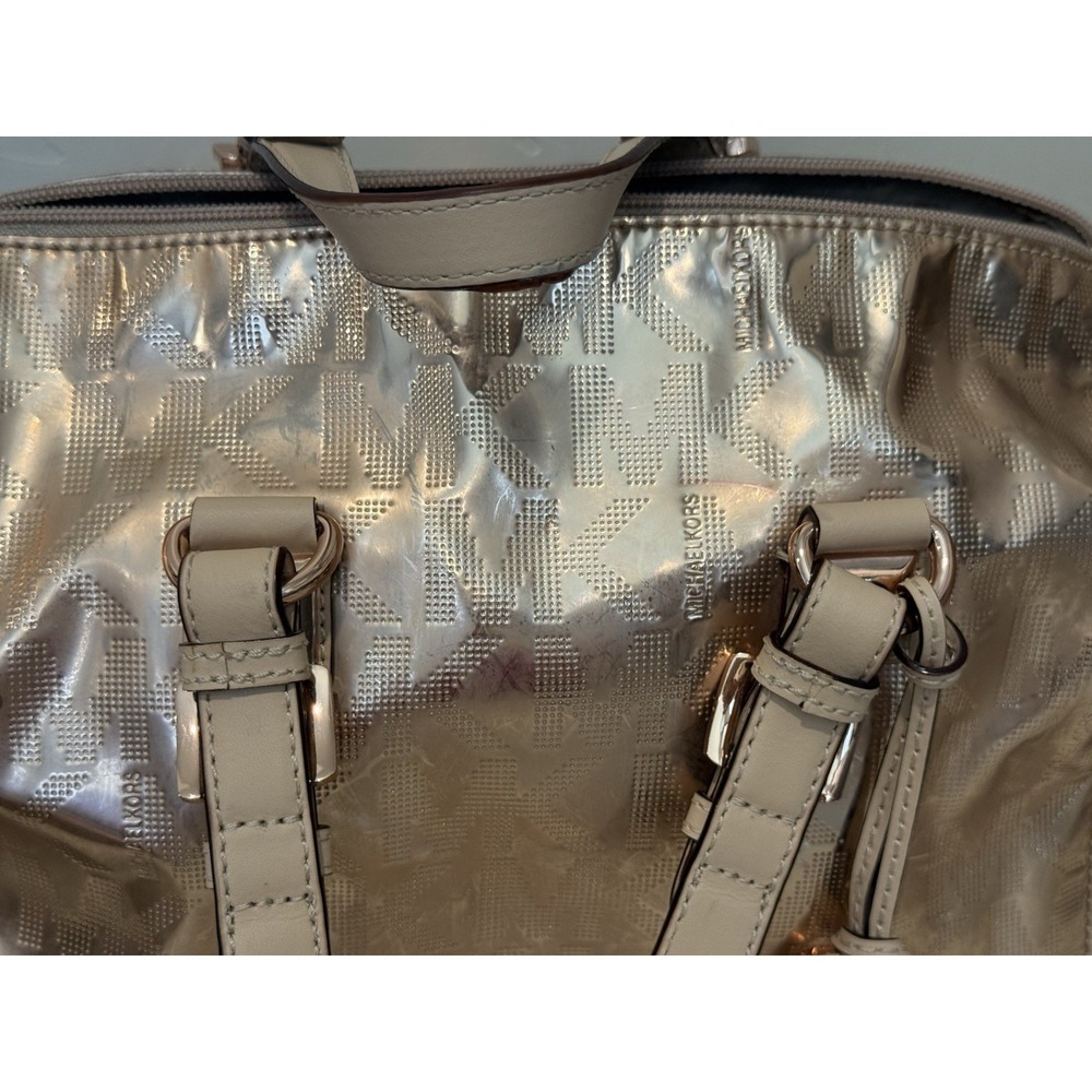 Michael Kors Grayson Satchel Rose Gold Mirror Metallic Logo Monogram Bag Y2K - Picture 3 of 16
